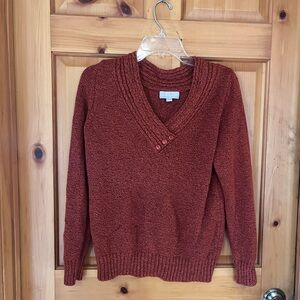 Carolyn Taylor fall burnt orange v neck sweater